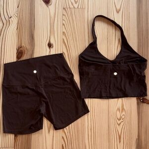 Lululemon Brown Sports Bra & Bike Shorts Set Size 8